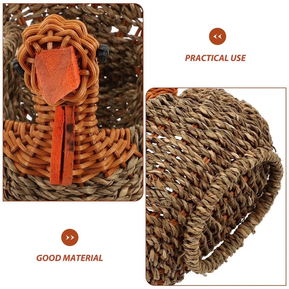 Handcrafted Natural Woven Turkey Shape Basket