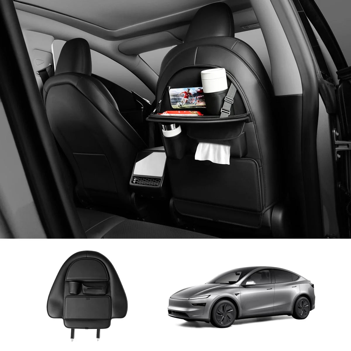Nappa Leather Seat Back Kick Protector & Multi-Function Organizer for Tesla Model 3/Y 2017+