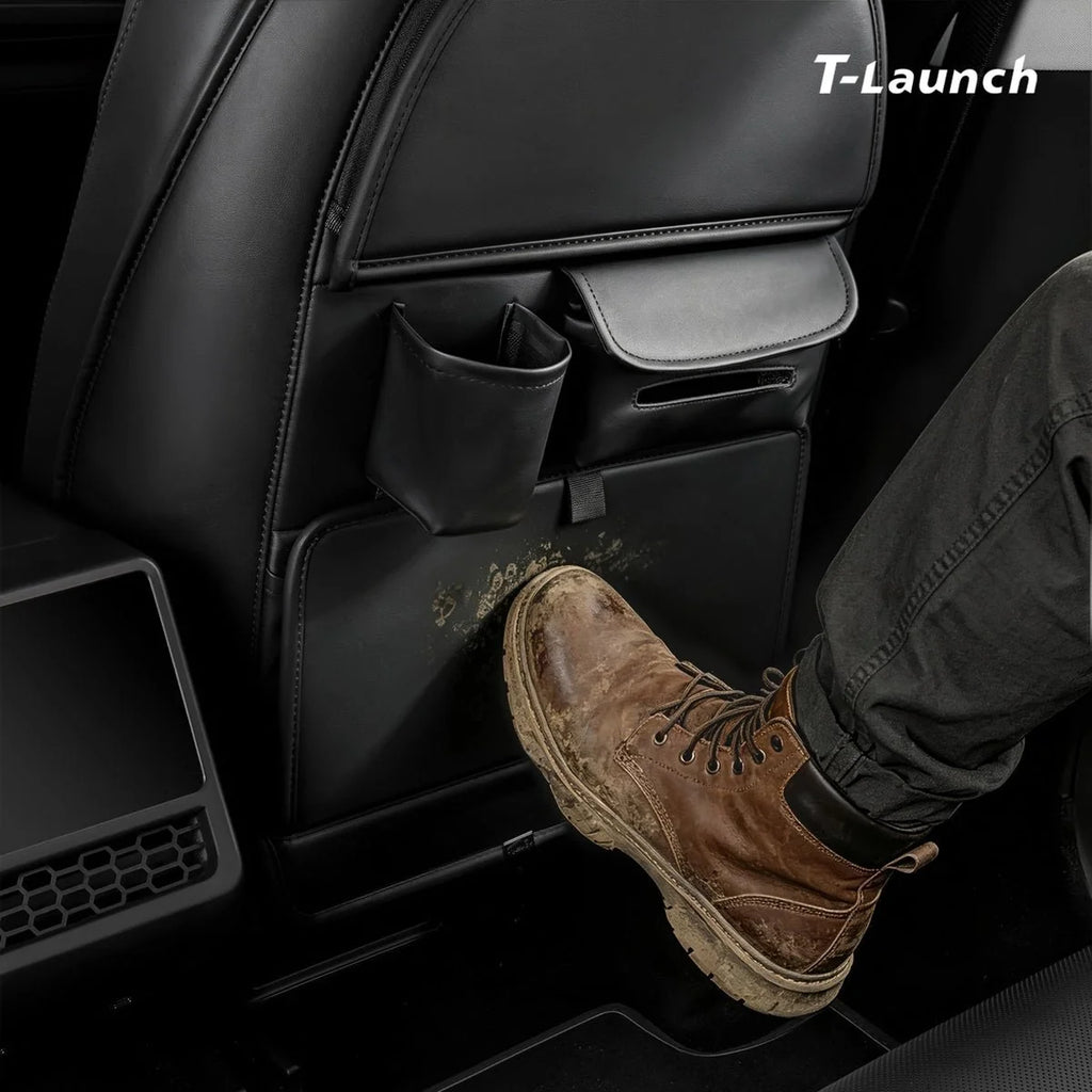 Nappa Leather Seat Back Kick Protector & Multi-Function Organizer for Tesla Model 3/Y 2017+
