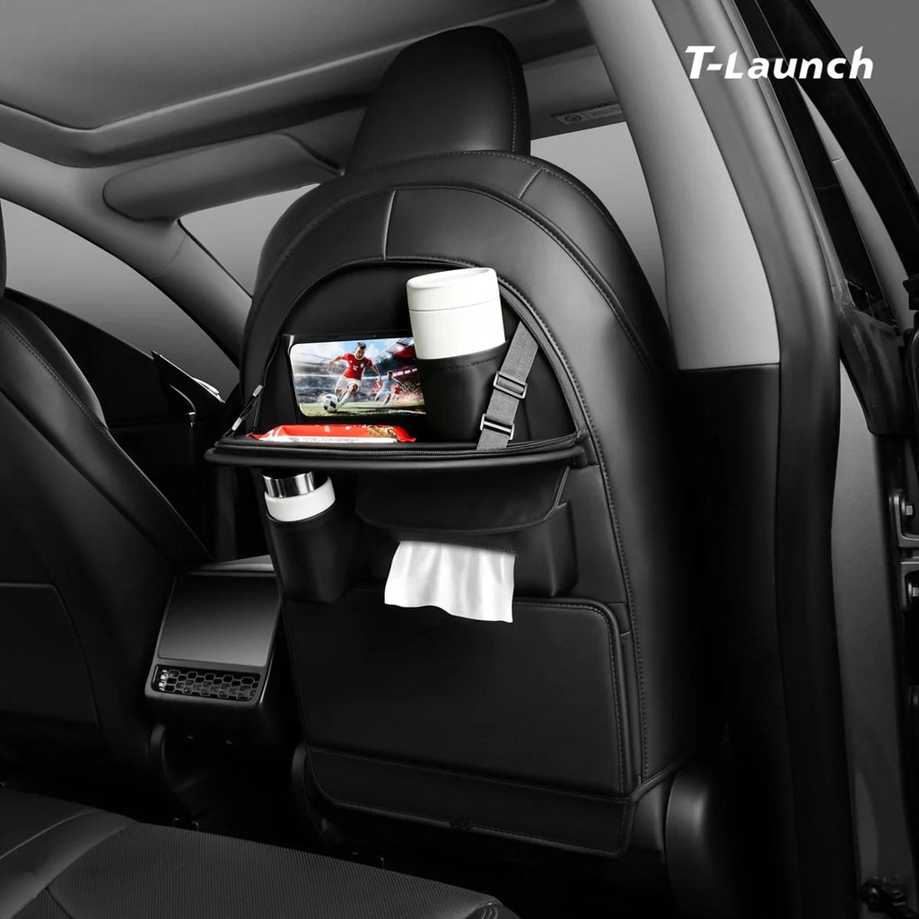 Nappa Leather Seat Back Kick Protector & Multi-Function Organizer for Tesla Model 3/Y 2017+