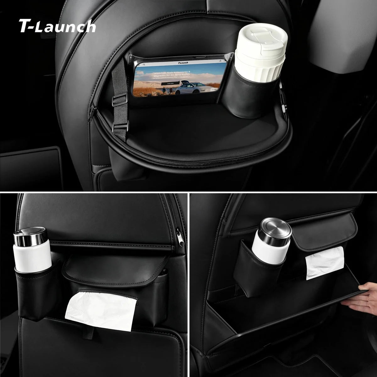 Nappa Leather Seat Back Kick Protector & Multi-Function Organizer for Tesla Model 3/Y 2017+