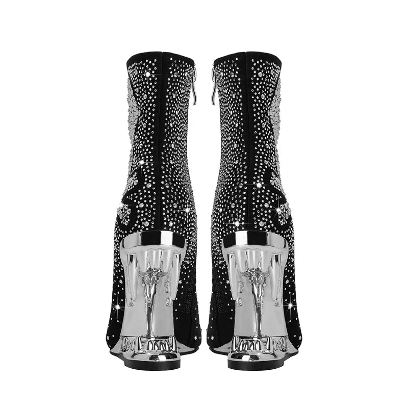 Tiger Gleam Rhinestone Skull High Heel Shoes