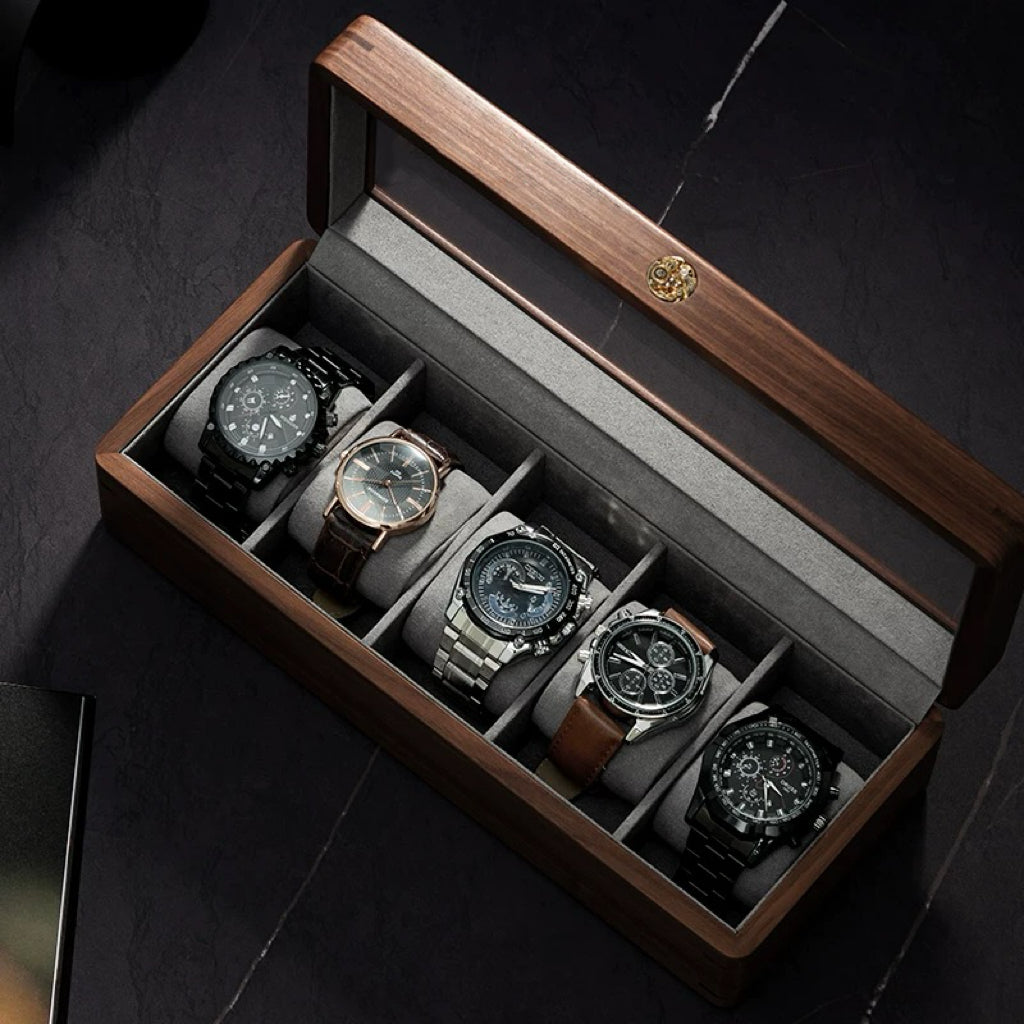 Legacy Walnut Watch Collection Box With Glass Top
