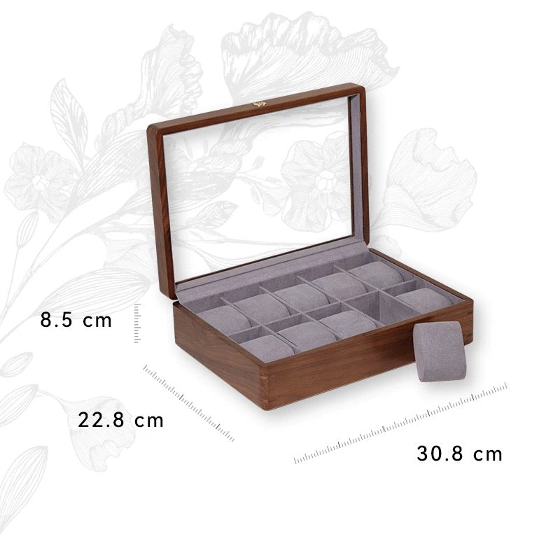 Legacy Walnut Watch Collection Box With Glass Top