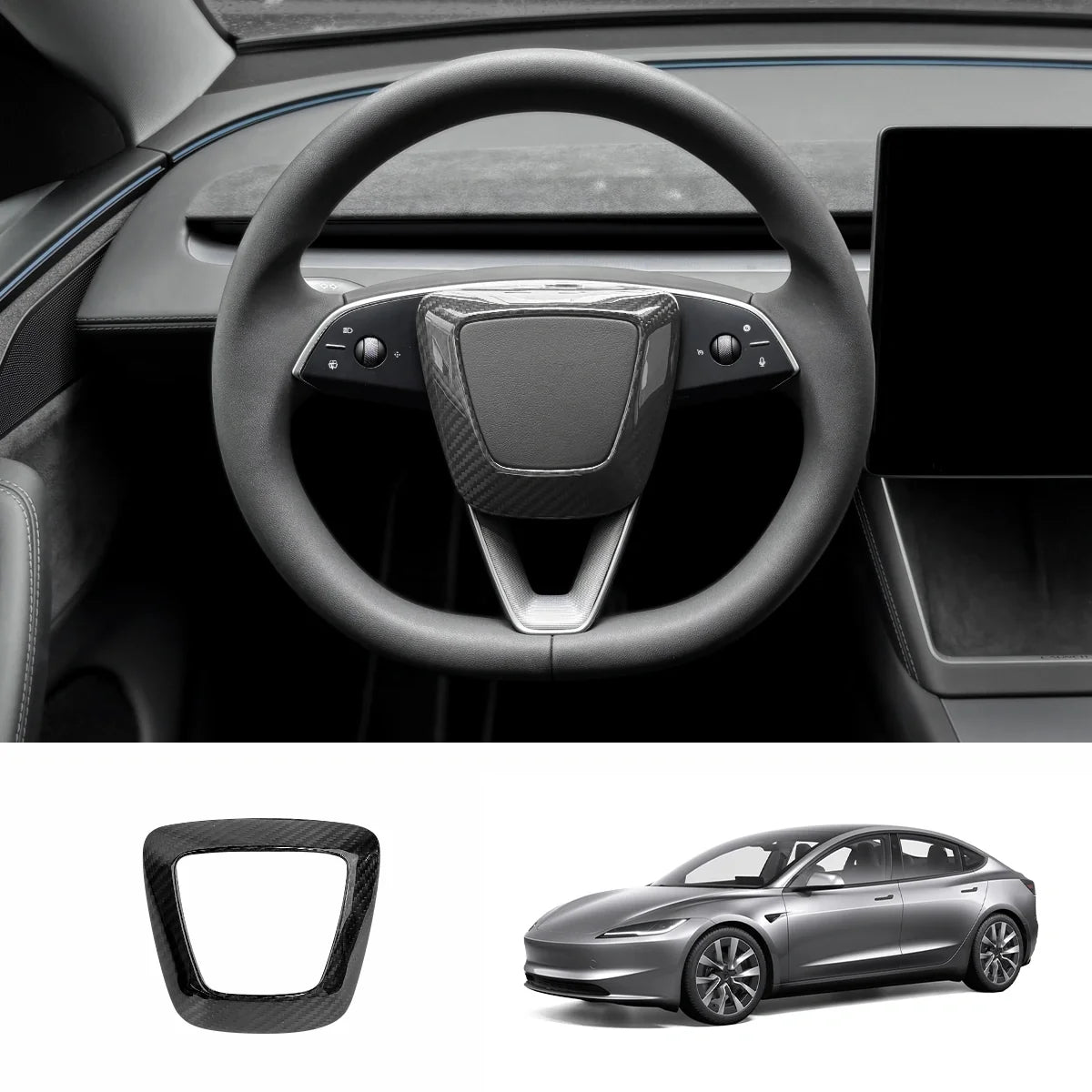 [Real Carbon Fiber] Steering Wheel Airbag Center Trim Cover for Tesla Model 3 Highland 2024+