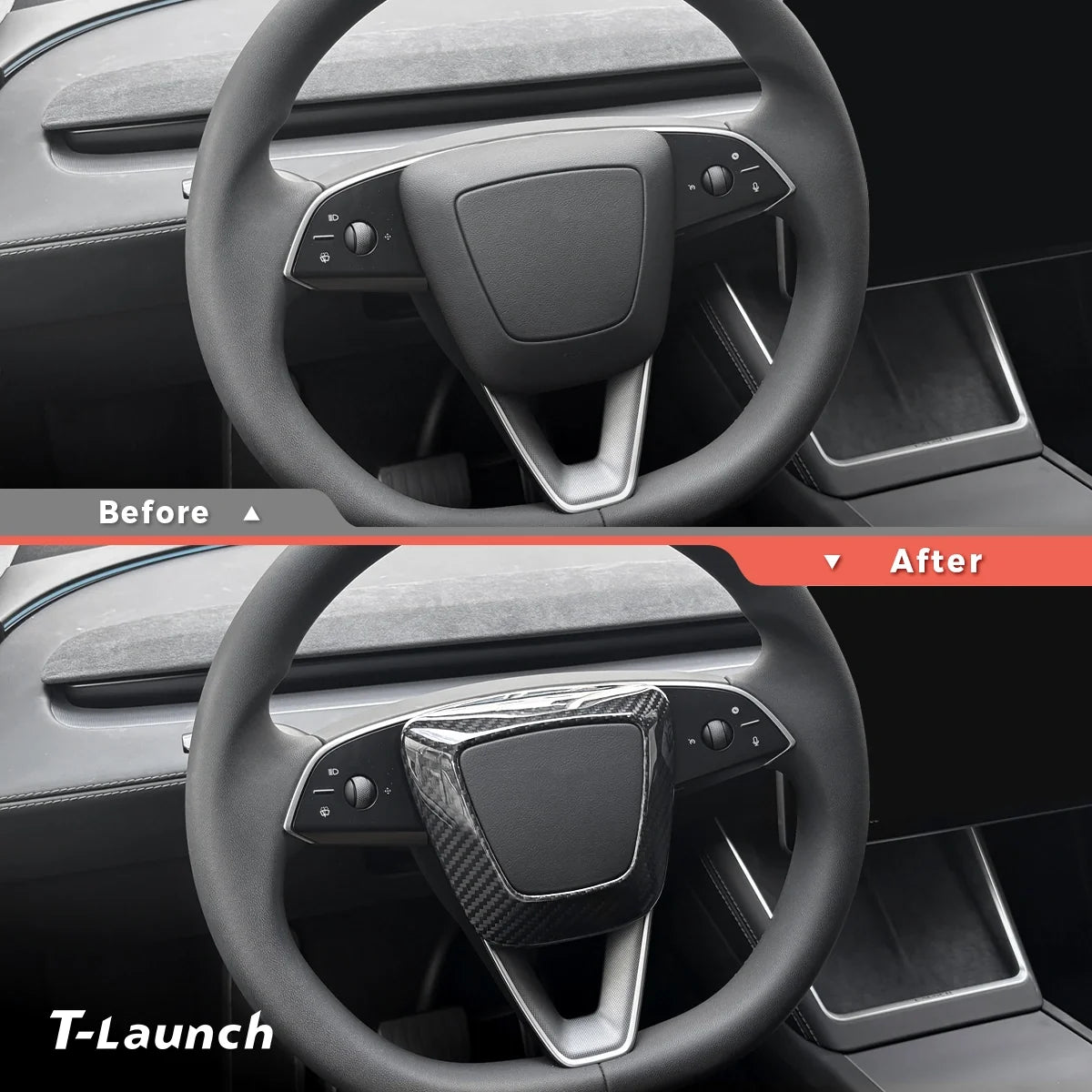 [Real Carbon Fiber] Steering Wheel Airbag Center Trim Cover for Tesla Model 3 Highland 2024+