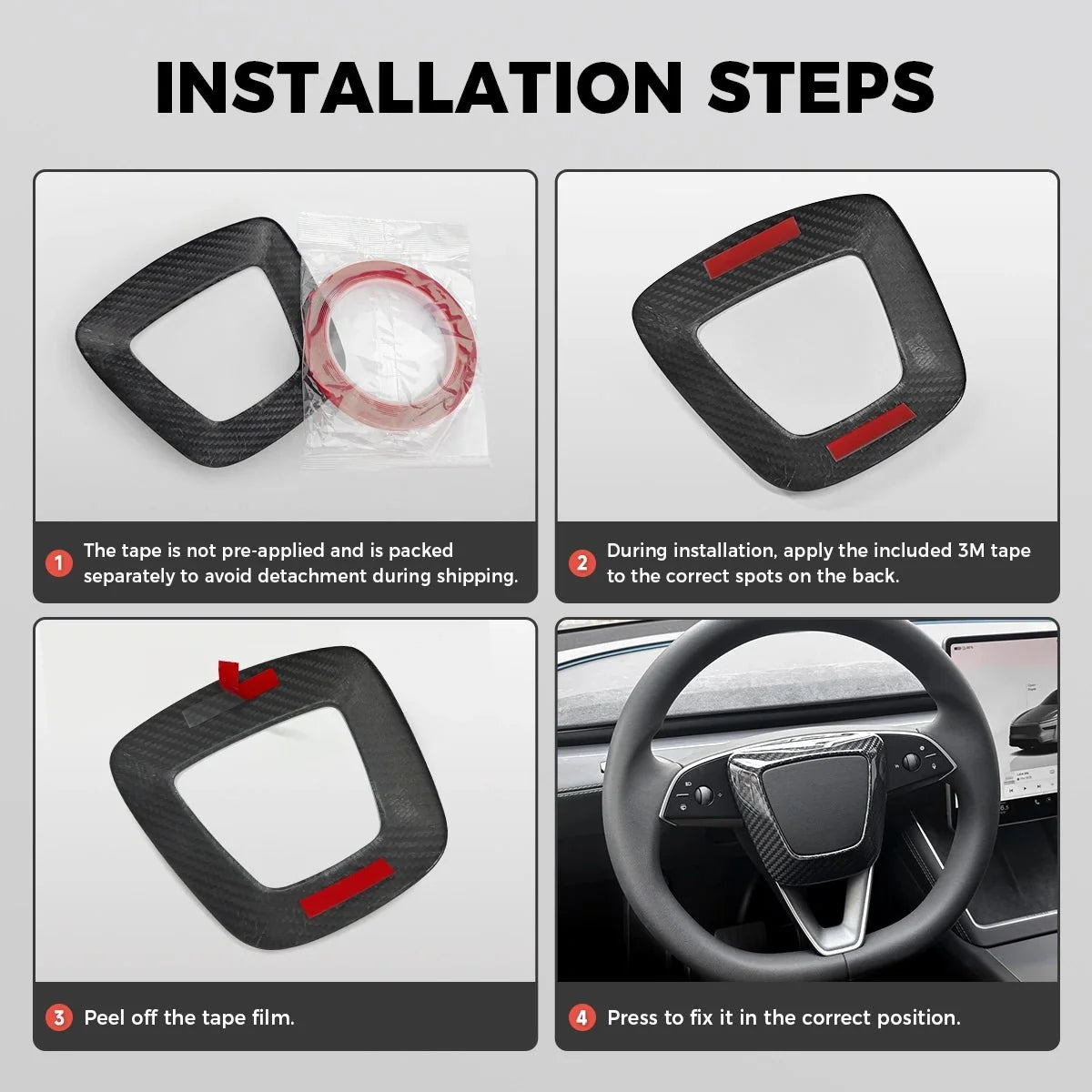 [Real Carbon Fiber] Steering Wheel Airbag Center Trim Cover for Tesla Model 3 Highland 2024+
