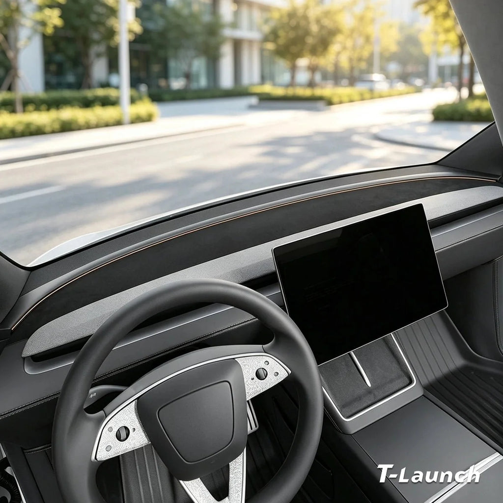 Suede Dashboard Sunshade & Anti-Glare Mat for Tesla Model Y L 2026+