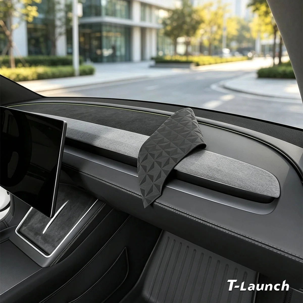 Suede Dashboard Sunshade & Anti-Glare Mat for Tesla Model Y L 2026+