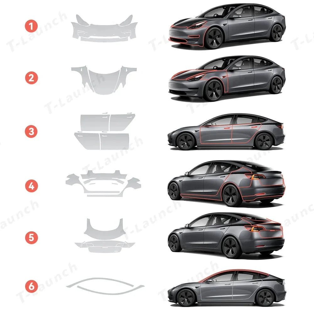 Glossy TPU Invisible Full Car Paint Protection Film (PPF) for Tesla Model 3 (2020-2023)