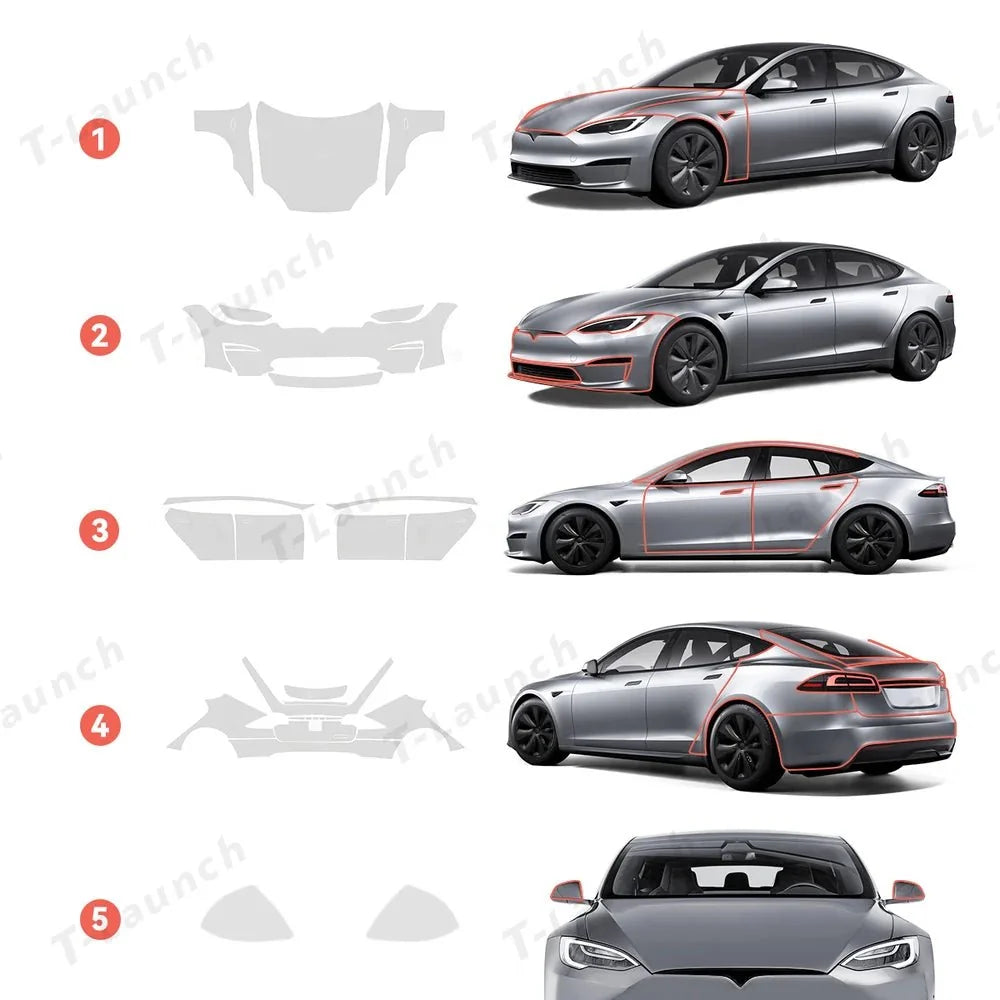 Glossy TPU Invisible Full Car Paint Protection Film (PPF) for Tesla Model S (2021-2024)