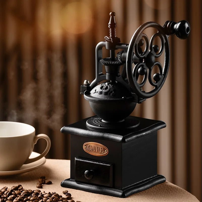 Vintage Metal Coffee Grinder | Hand Crank Burr Grinder with Ceramic Core | Consistent Grinding for Coffee Lovers
