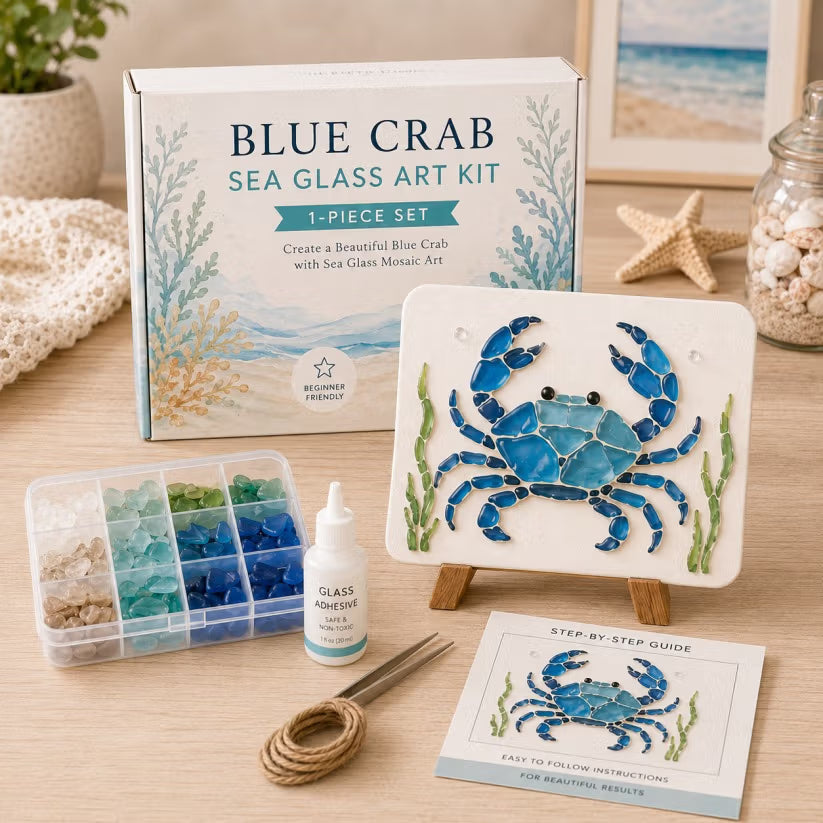 DIY Sea Glass Mosaic Art Kit – Create Beautiful Ocean-Inspired Artwork with Colorful Glass Pieces, Coastal Home Decor & Creative Handmade Gift