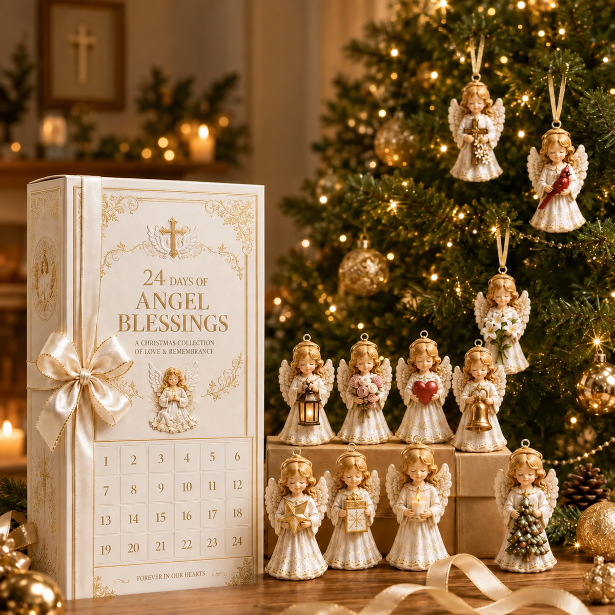 24-Day Angel Christmas Advent Calendar | 24 Unique Faith-Inspired Angel Ornaments with Hanging Loops for Daily Advent Surprises & Tree Display