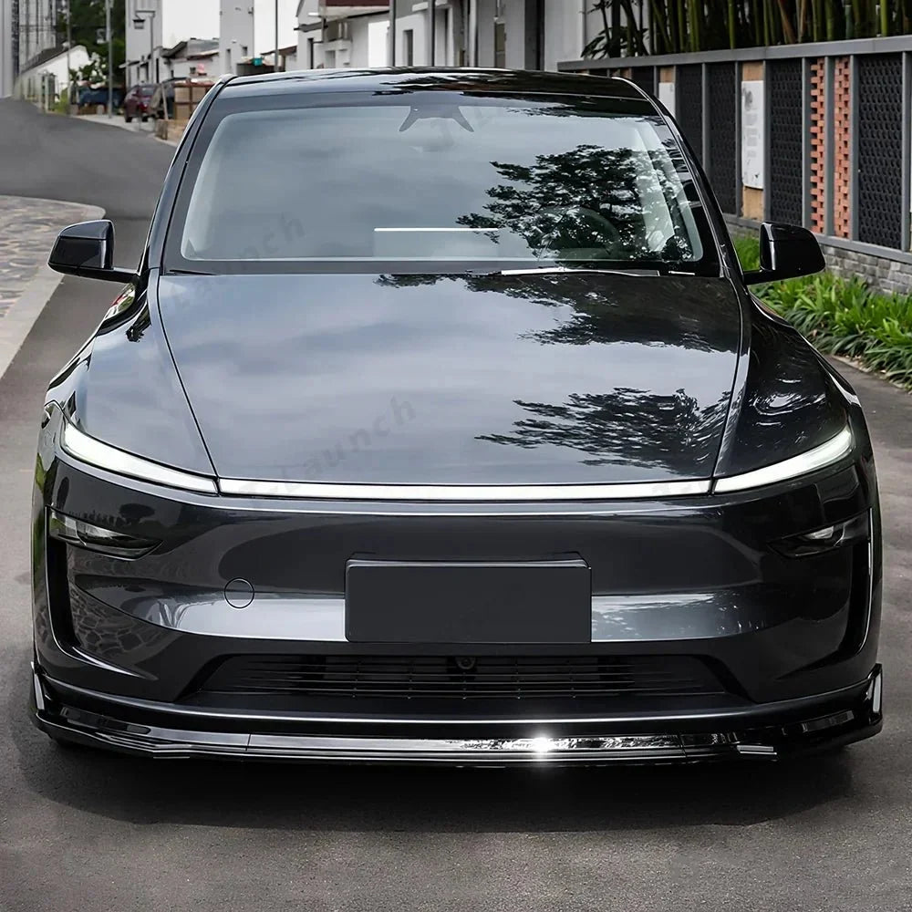 ABS 3-Piece No-Drill front bumper lip spoiler for Tesla Model Y Juniper 2025+