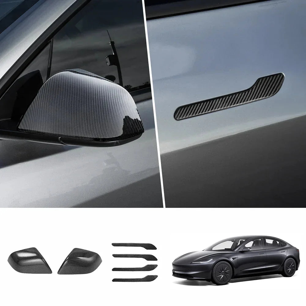 ABS Side Mirror Covers & Door Handle Covers for Tesla Model 3 Highland Standard 2025+