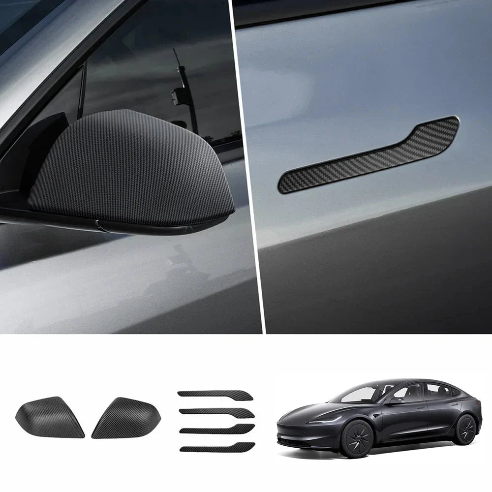 ABS Side Mirror Covers & Door Handle Covers for Tesla Model 3 Highland Standard 2025+