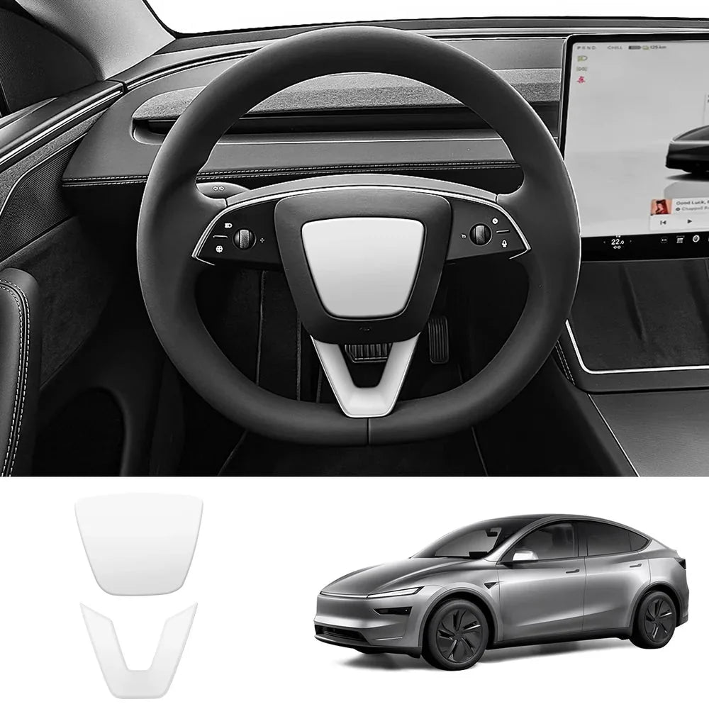 ABS Steering Wheel Center & V-Shape Trim for Tesla Model Y Juniper 2025+ / Model 3 Highland 2024+