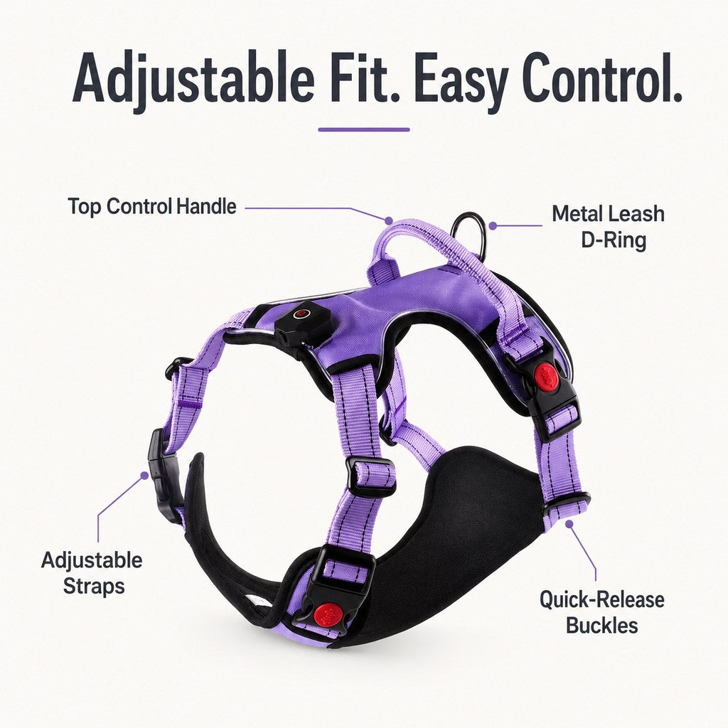 MirokenRechargeable LED Dog Harness for Night Walks - Back-Panel Glow & Reflective Webbing for Better Low-Light Visibility