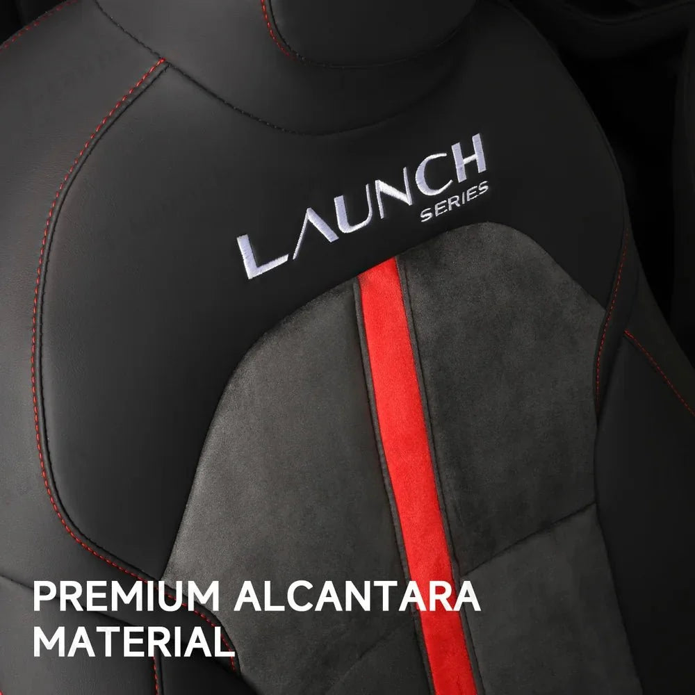 Alcantara All-Inclusive Seat Covers for Tesla Model 3 (2018-2025+) / Model Y (2021-2025+) (Luxury Red Stitching Design)