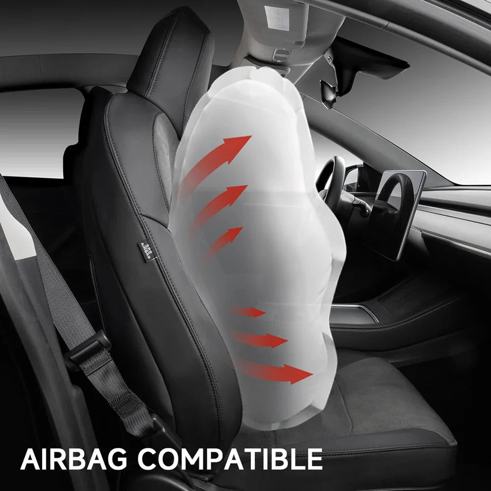 Alcantara All-Inclusive Seat Covers for Tesla Model 3 (2018-2025+) / Model Y (2021-2025+) (Luxury Red Stitching Design)