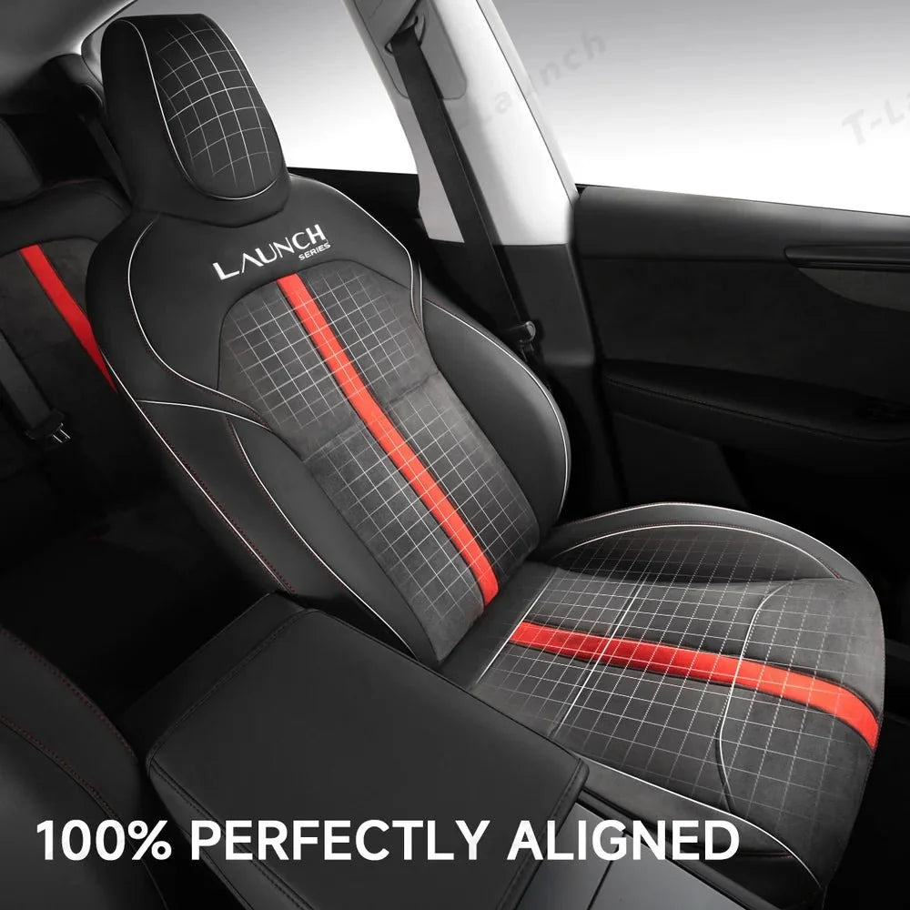 Alcantara All-Inclusive Seat Covers for Tesla Model 3 (2018-2025+) / Model Y (2021-2025+) (Luxury Red Stitching Design)