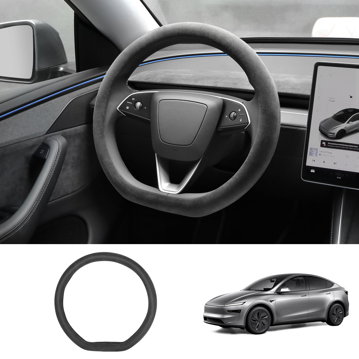 Alcantara One-Piece Steering Wheel Cover for Tesla Model Y Juniper 2025+/ Model 3 Highland 2024+