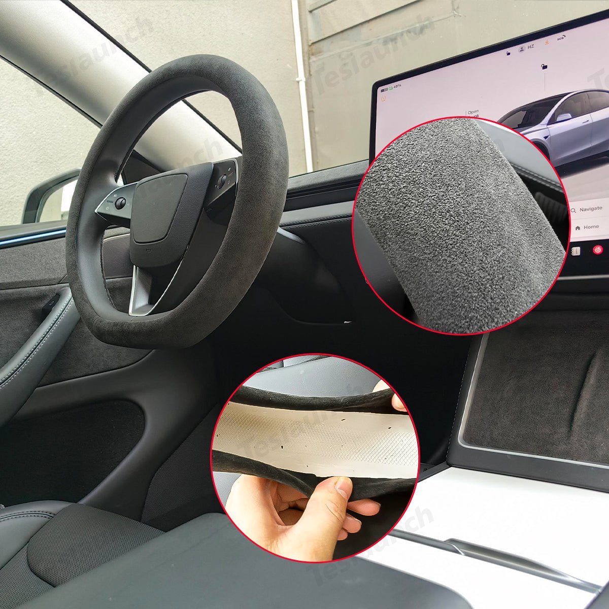 Alcantara One-Piece Steering Wheel Cover for Tesla Model Y Juniper 2025+/ Model 3 Highland 2024+