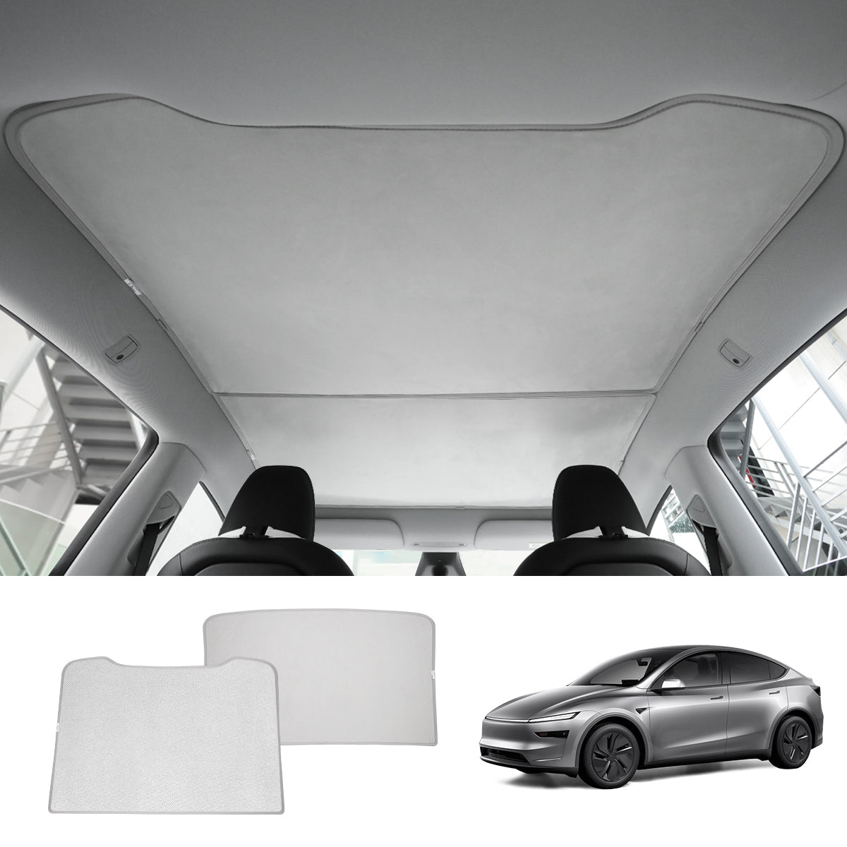 Alcantara Split Nano Ice Crystal Glass Roof Sunshade for Tesla Model Y Juniper 2025+