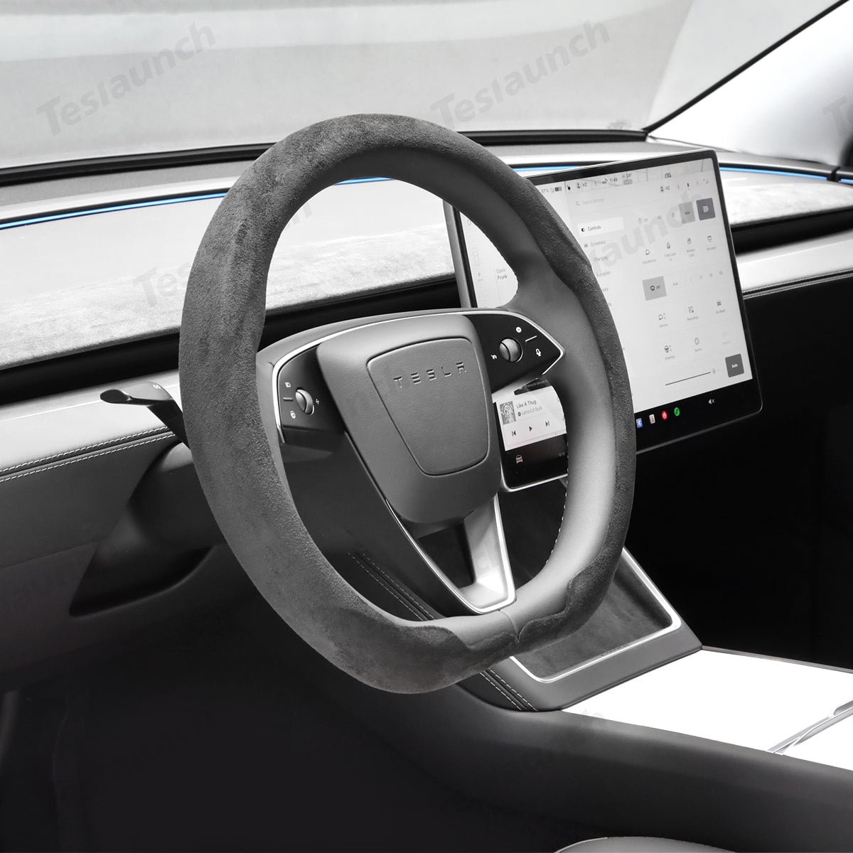 Alcantara Steering Wheel Cover (Hand Stitch, Half-Open, One-Piece) for 2026 New Tesla Model Y Standard