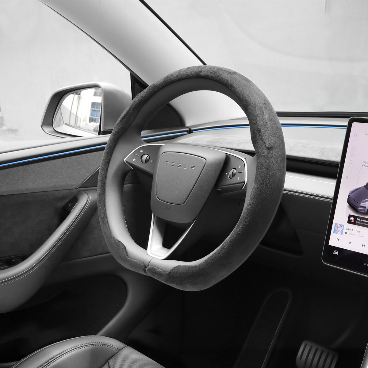 Alcantara Steering Wheel Cover (Hand Stitch, Half-Open, One-Piece) for Tesla Model 3 Highland Standard 2025+