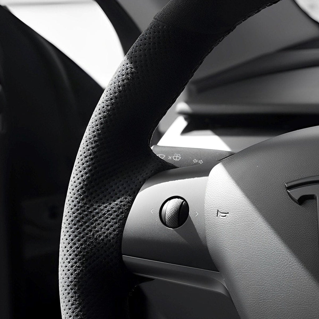 Alcantara Steering Wheel Cover (Hand Stitch, Half-Open, One-Piece) for 2026 New Tesla Model Y Standard