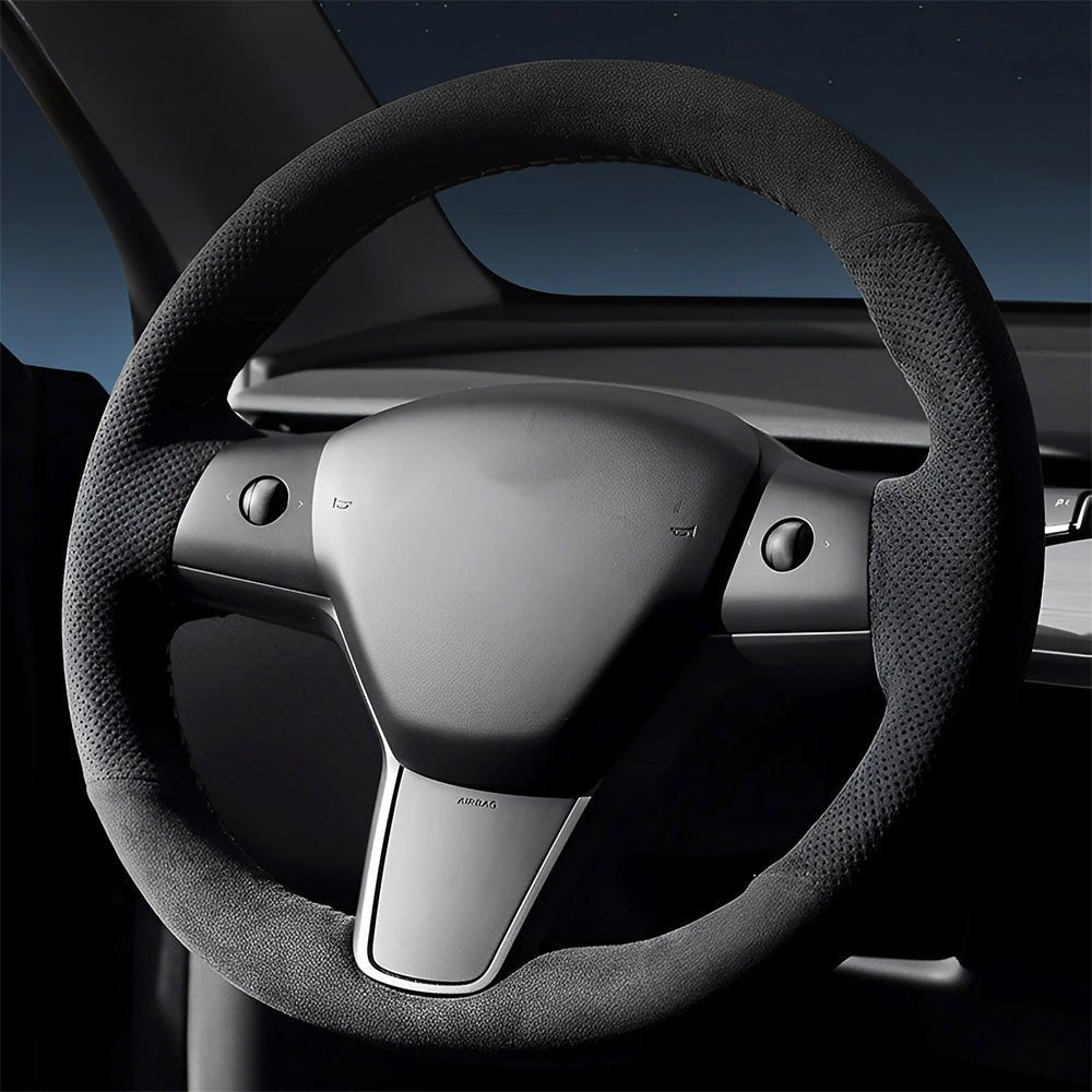 Alcantara Steering Wheel Cover (Hand Stitch, Half-Open, One-Piece) for 2026 New Tesla Model Y Standard