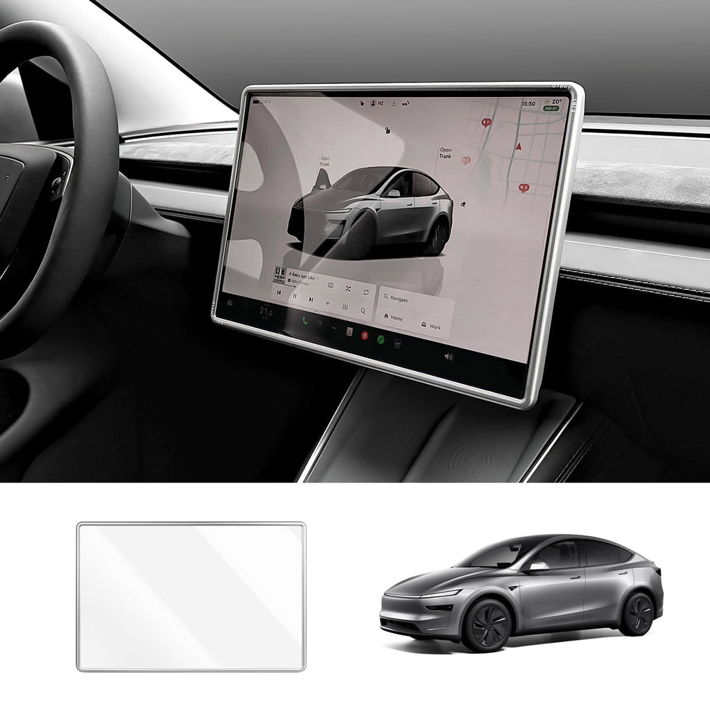 All-in-One Central Screen Tempered Glass & Frame Cover for Tesla Model Y Juniper 2025+