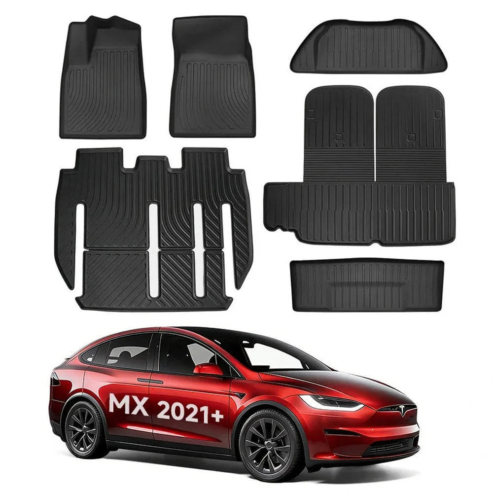 All Weather TPE Interior Floor Mats Cargo Liners Set for Tesla Model X 2021+