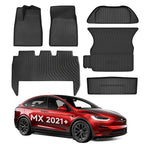 All Weather TPE Interior Floor Mats Cargo Liners Set for Tesla Model X 2021+