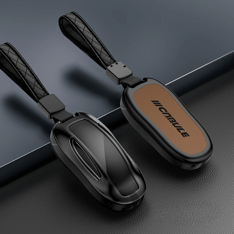 Alloy and Leather Key Fob Cover for Tesla Model 3/Y/S/X
