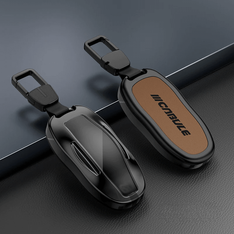 Alloy and Leather Key Fob Cover for Tesla Model 3/Y/S/X
