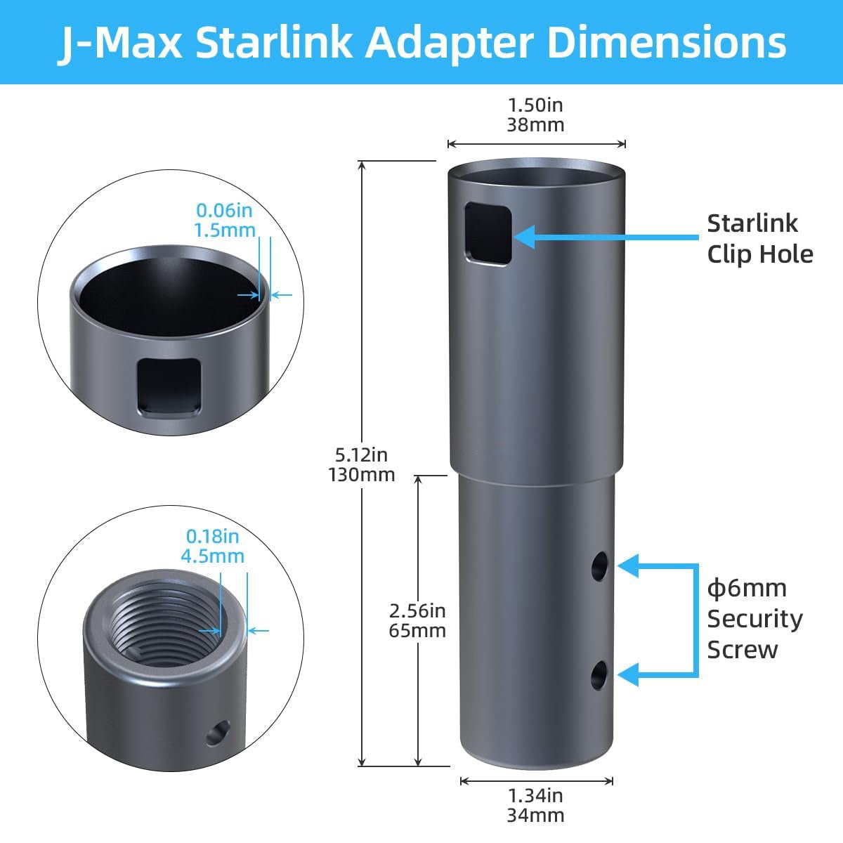 Aluminum Pipe Mount Adapter for Starlink Gen 2 Dish