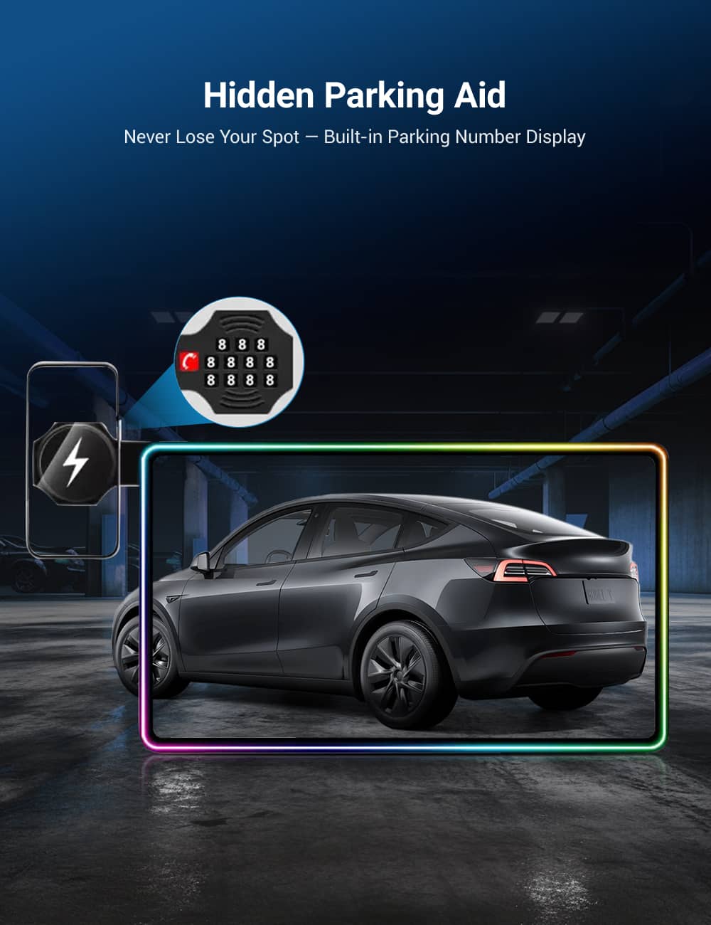 Model 3/Y Music-Synced RGB Ambient Lighting With Wireless Charging Phone Mount