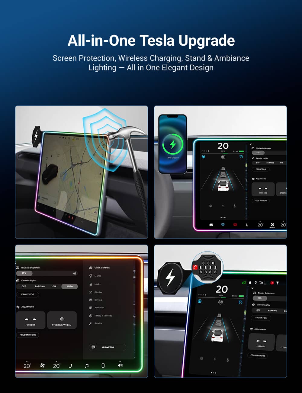 Model 3/Y Music-Synced RGB Ambient Lighting With Wireless Charging Phone Mount