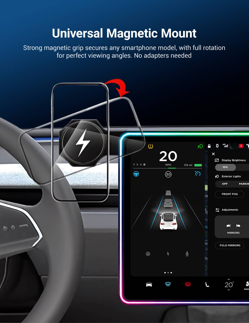 Model 3/Y Music-Synced RGB Ambient Lighting With Wireless Charging Phone Mount