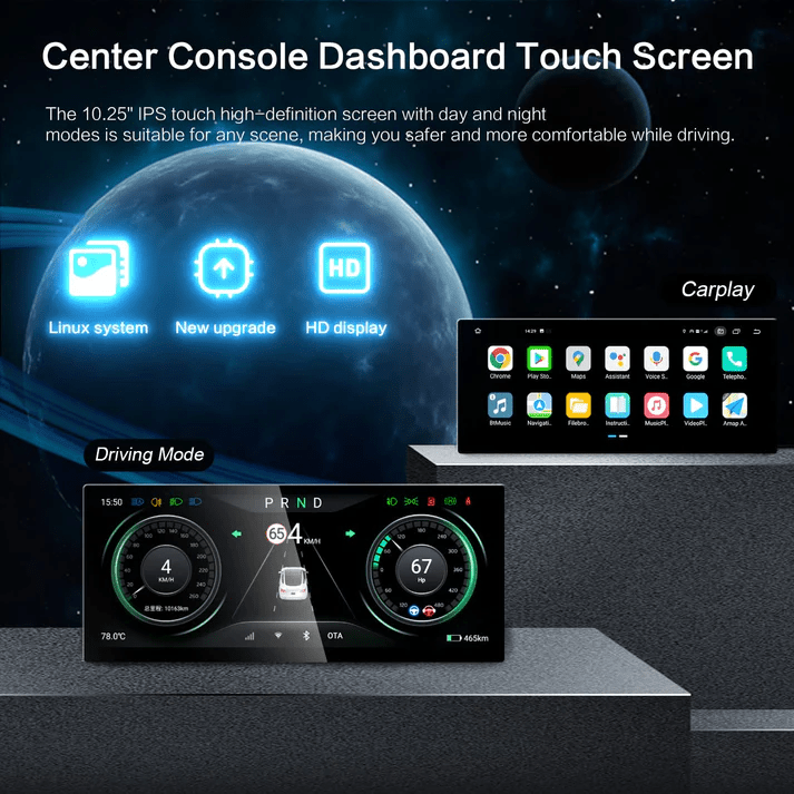 Android 4G 10.25'' Instrument Cluster Heads Up Display for Tesla Model 3/Y (Only Suitable for Left-hand Drive Use)