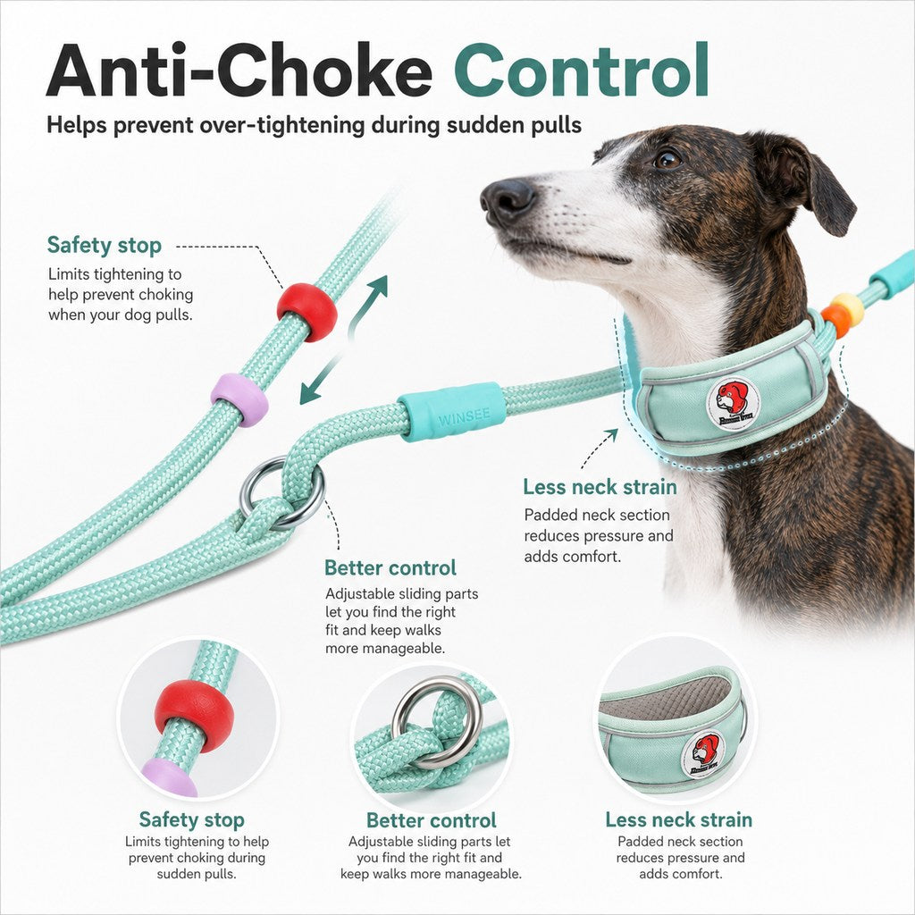 MirokenAnti-Choke Dog Leash for Everyday Walks - Padded Neck Protection & Better Control for Pullers