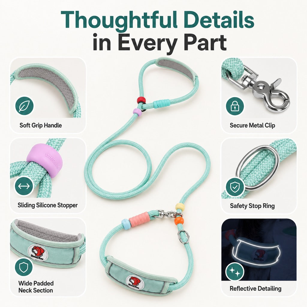 MirokenAnti-Choke Dog Leash for Everyday Walks - Padded Neck Protection & Better Control for Pullers