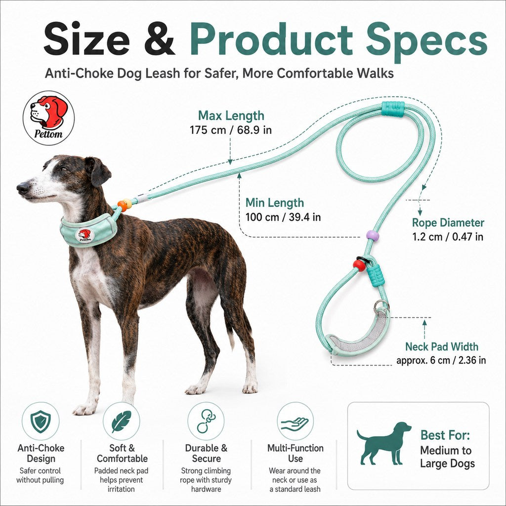MirokenAnti-Choke Dog Leash for Everyday Walks - Padded Neck Protection & Better Control for Pullers