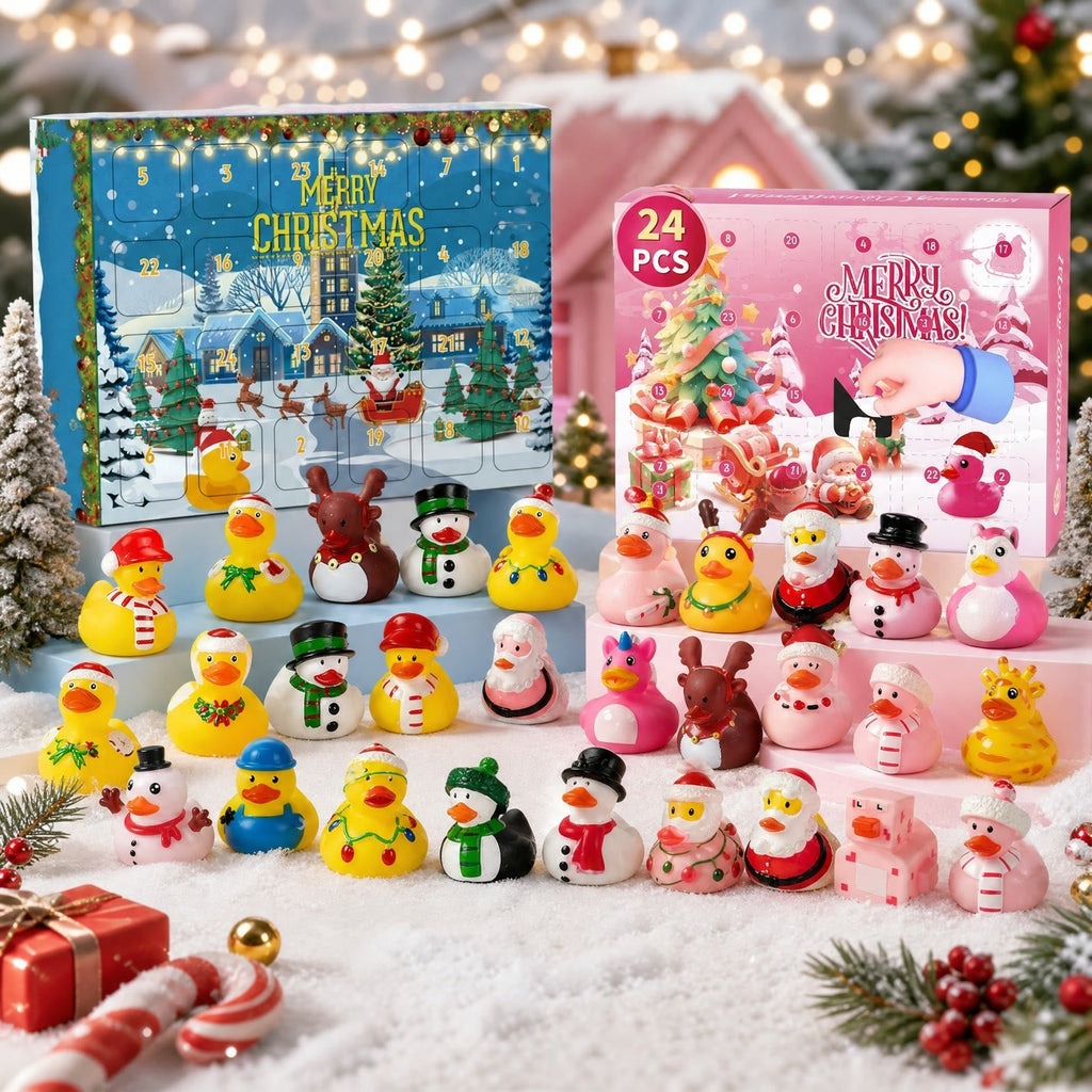 Rubber Duck Advent Calendar 2026 - 24 Christmas Rubber Ducks, Yellow or Pink