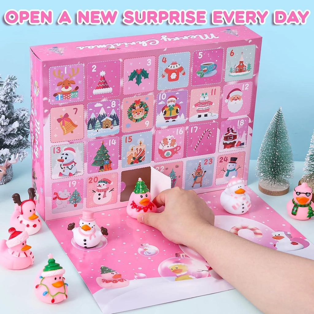Rubber Duck Advent Calendar 2026 - 24 Christmas Rubber Ducks, Yellow or Pink