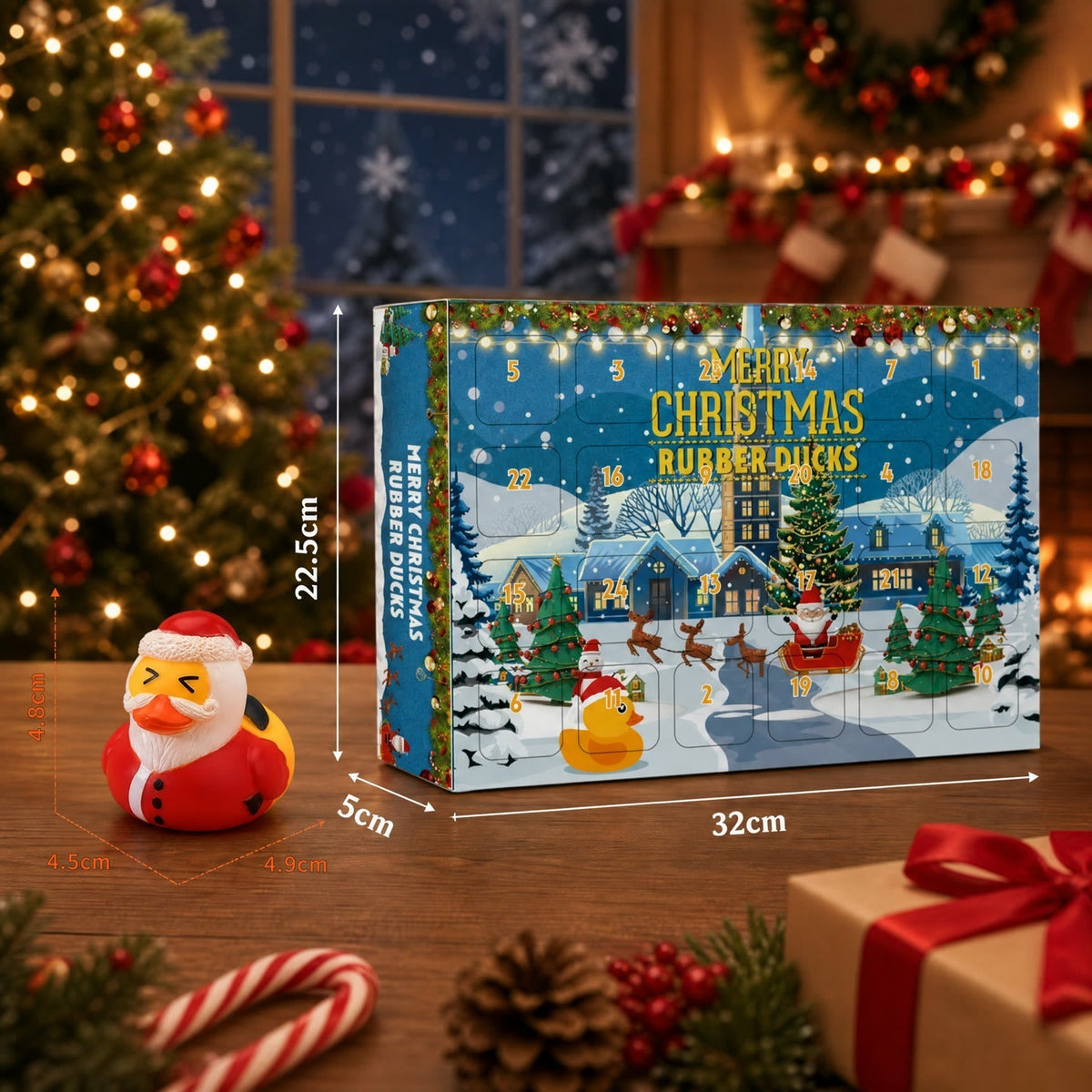 Rubber Duck Advent Calendar 2026 - 24 Christmas Rubber Ducks, Yellow or Pink