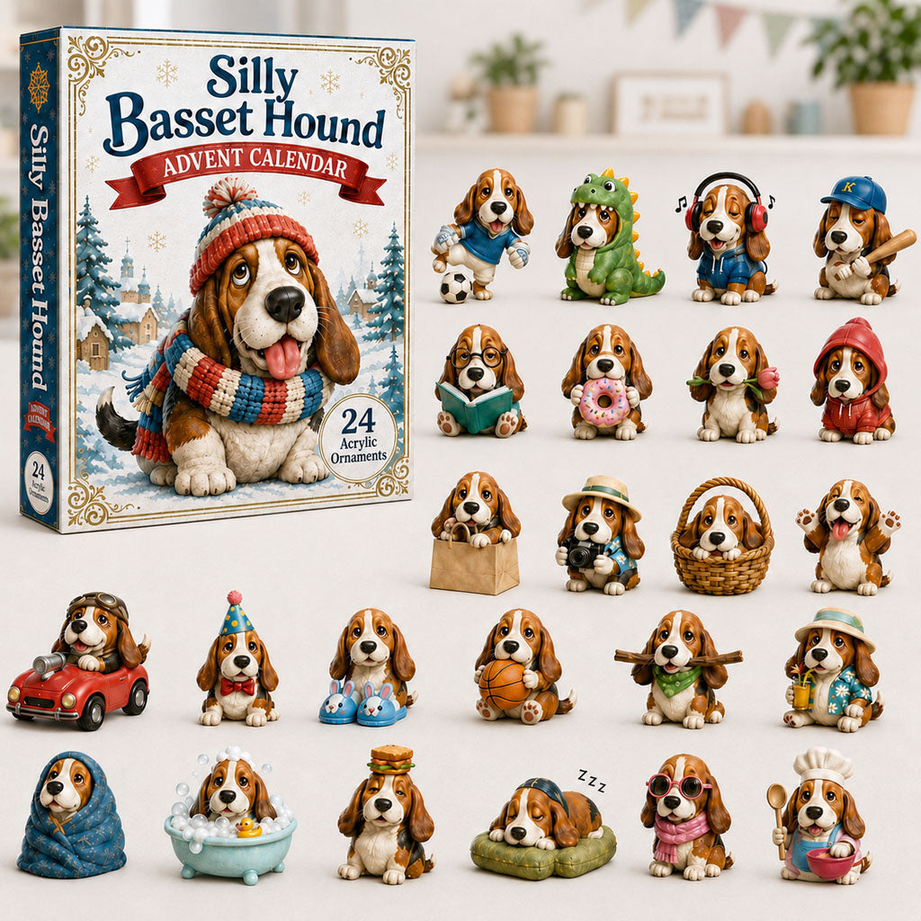 Basset Hound Advent Calendar 2026 - 24 Acrylic Basset Hangers